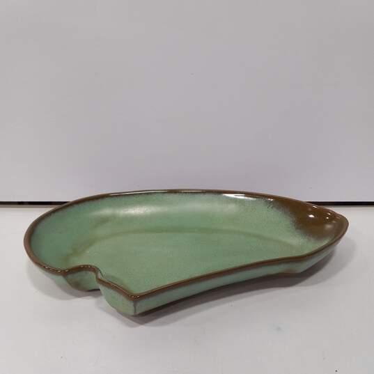 Frankoma Free Form Green & Brown Pottery Platter # 4P image number 1