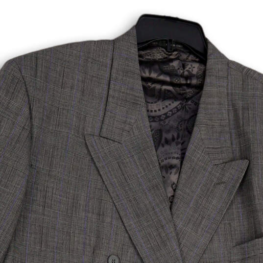 NWT Mens Gray Plaid Long Sleeve Peak Lapel Double Breasted Blazer Size 46 image number 3