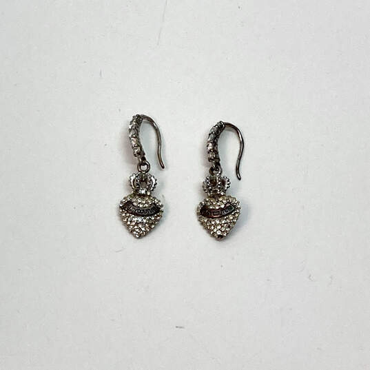 Designer Juicy Couture Silver-Tone Rhinestone Heart Dangle Drop Earrings image number 2