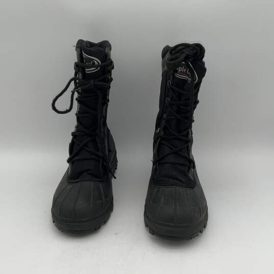 Mens Black Leather Duck Toe Mid-Calf Fashionable Lace-Up Snow Boots Size 9 image number 3