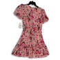 NWT Womens Pink Floral Puff Sleeve V-Neck Ruffle Hem Fit & Flare Dress Sz S image number 2