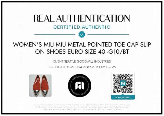 AUTHENTICATED WMNS MIU MIU POINTED METAL TOE SLIP ON SHOES EURO SZ 40 image number 2