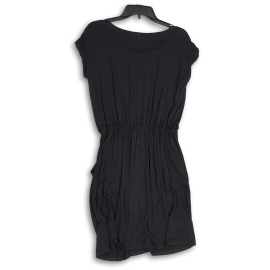 Apt.9 Womens Black Pleated Cap Sleeve Round Neck Sheath Dress Size Small image number 2