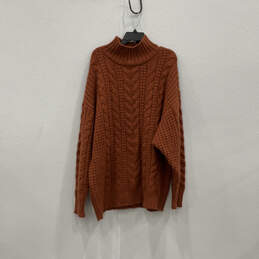 Womens Orange Long Sleeve Mock Neck Cable-Knit Pullover Sweater Size 2X