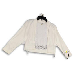 NWT Womens White Lace Long Sleeve Open Front Cropped Cardigan Sweater Sz M
