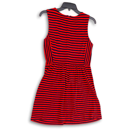 Womens Red Blue Back Zip Round Neck Sleeveless Fit & Flare Dress Size Small image number 2