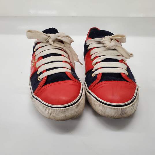 Tory Burch Blue Suede Red Leather Lace Up Sneakers Women's Size 8M image number 3