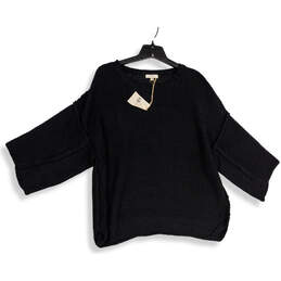Womens Black Knitted Round Neck 3/4 Sleeve Pullover Blouse Top Size M/L alternative image
