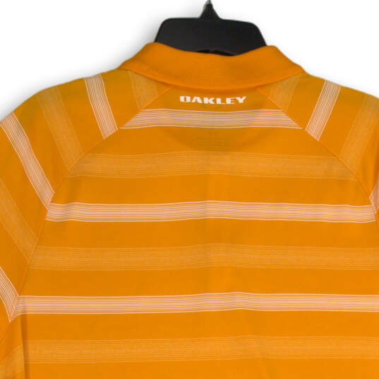 Mens Orange Stripe Spread Collar Short Sleeve Golf Polo Shirt Size Large image number 4