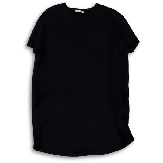 Womens Black Short Sleeve Collarless Crew Neck Pullover T-Shirt Size Small image number 1