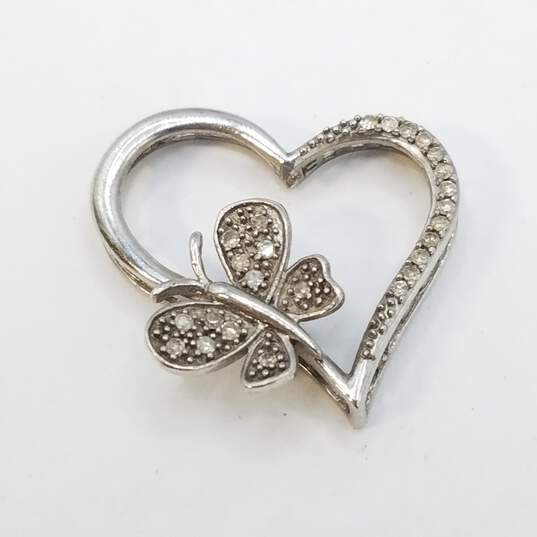 JTW Sterling Silver Diamonds Open Heart W/Butterfly Pendant 2.9g image number 1