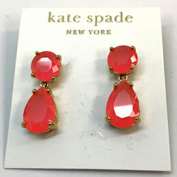 Designer Kate Spade Gold-Tone Red Crystal Cut Stone Dangle Earrings