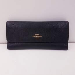 Coach Pebble Leather Compact Wallet Black
