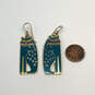 Designer Laurel Burch Gold-Tone Cat Turquoise Enamel Dangle Earrings image number 3