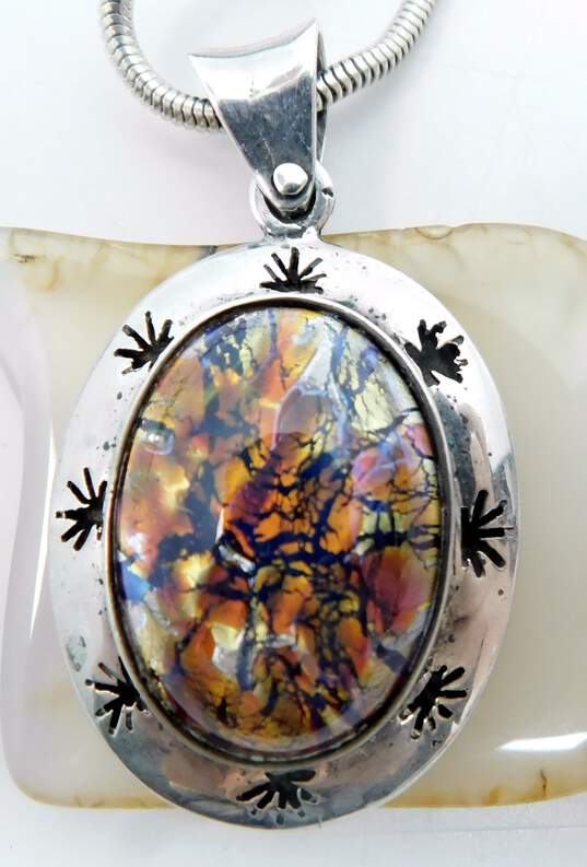 Artisan 925 Chunky Multi Color Dichroic Glass Pendant Necklace 32.6g image number 3