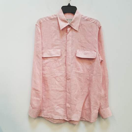 Mens Pink Linen Long Sleeve Collared Casual Button Up Shirt Size 15 image number 1