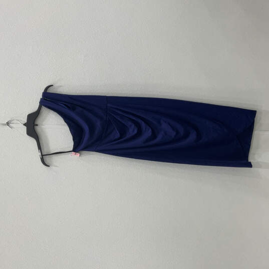 NWT Womens Blue One Shoulder Pleated Midi Bodycon Dress Size Medium image number 2