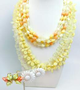 Vintage Yellow Green White Colorful Clip-On Earrings & Multi Strand Necklaces 142.8g