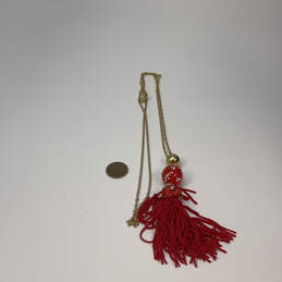 Designer J. Crew Gold-Tone Link Chain Red Beaded Tassel Pendant Necklace alternative image