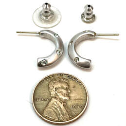 Designer Swarovski Silver-Tone Clear Crystal Cut Stone Half Hoop Earrings