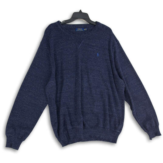 Mens Blue Knitted Crew Neck Long Sleeve Pullover Sweater Size XXL image number 1