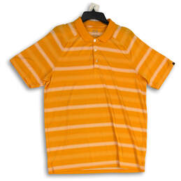 Mens Orange Stripe Spread Collar Short Sleeve Golf Polo Shirt Size Large