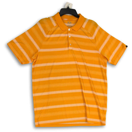 Mens Orange Stripe Spread Collar Short Sleeve Golf Polo Shirt Size Large image number 1