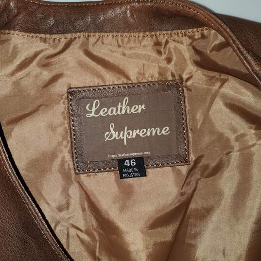 Leather Supreme Brown Button Up Genuine Leather Vest Size 46 image number 3