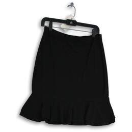 White House Black Market Womens Black Ruffle Hem Trumpet Skirt Size Small alternative image