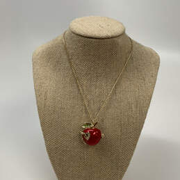 Designer Betsey Johnson Gold-Tone Red Apple Back To School Pendant Necklace