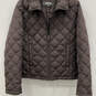 Womens Brown Long Sleeve Collared Pockets Full Zip Quilted Jacket Size S image number 1