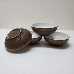 Set of 4 Denby Pottery Stoneware Cotswold Soup Cereal Fruit Bowls Textured Brown