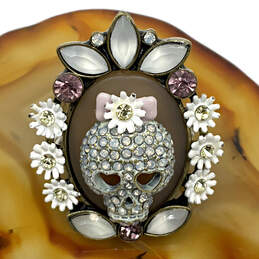 Designer Betsey Johnson Gold-Tone Multicolor Floral Rhinestone Skull Ring