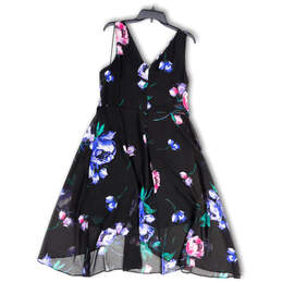 Womens Black Floral Surplice Neck Sleeveless Fit & Flare Dress Size 14 alternative image