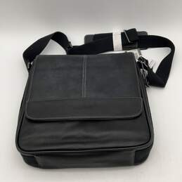NWT Mens Black Leather Adjustable Strap Charm Tablet Messenger Bag