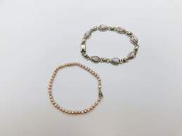 925 Sterling Silver Mother of Pearl Inlay & Pink Pearl Bracelets 28.3g