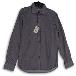 NWT Mens Blue Stripe Spread Collar Long Sleeve Button-Up Shirt Size Medium