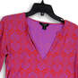 Womens Red Purple Geometric Split Neck Side Slit Pullover Tunic Top Sz XXS image number 3