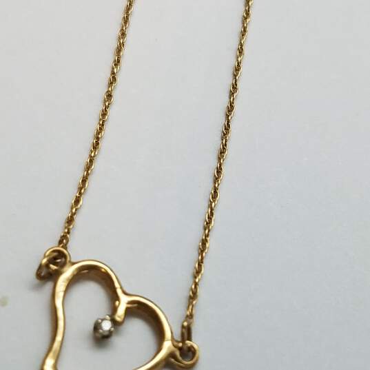 14K Gold Diamond Heart Pendant Necklace Damage 1.5g image number 6