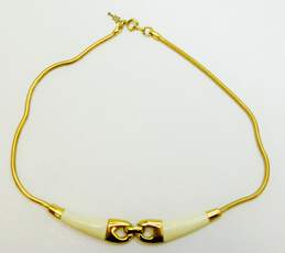 Vintage Crown Trifari Gold Tone & Cream Modernist Pendant Necklace 18.5g alternative image