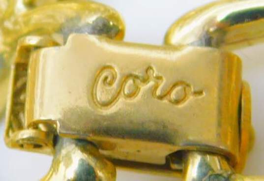 Vintage Coro Goldtone Textured & Smooth Fish Bone Chevron Linked Bracelet 43.9g image number 4