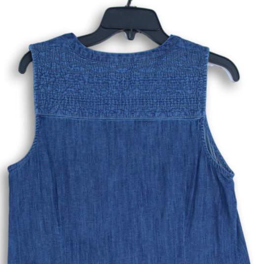 NWT Talbots Womens Blue Denim Split Neck Sleeveless A-Line Dress Size 10P image number 4