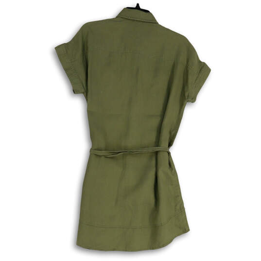 Womens Green Short Sleeve Spread Collar Tie Waist Shirt Dress Size PS image number 2
