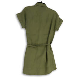 Womens Green Short Sleeve Spread Collar Tie Waist Shirt Dress Size PS alternative image