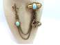 Vintage Victorian Revival Turquoise Glass Chatelaine Swag Chain Brooch 62.2g image number 1