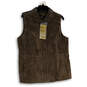 NWT Womens Brown Gray Suede Spread Collar Full-Zip Vest Size Large image number 1