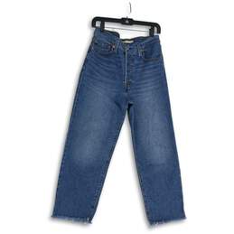 Womens Ribcage Blue Medium Wash Pockets Straight Leg Ankle Jeans Size 28