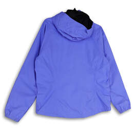 Womens Blue Hooded Long Sleeve Pockets Full-Zip Windbreaker Jacket Size L alternative image