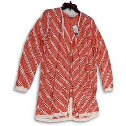 NWT Womens Pink White Crochet Striped Open Front Cardigan Sweater Size 1X