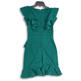 NWT Womens Green Ruffle V-Neck Back Zip Knee Length Sheath Dress Size S alternative image